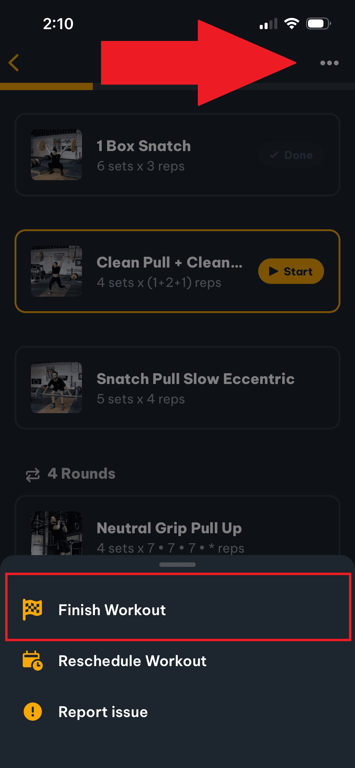 finish workout button